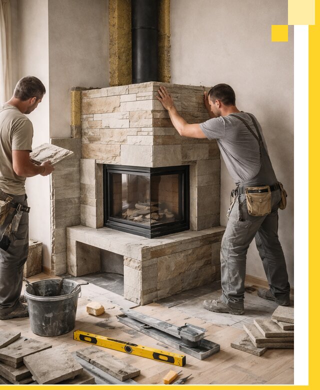 Угловые камины под ключ проект, монтаж и отделка в Приморско-Ахтарске