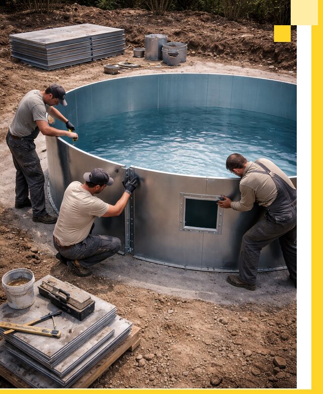 Круглые бассейны под ключ в Приморско-Ахтарске проектирование и монтаж