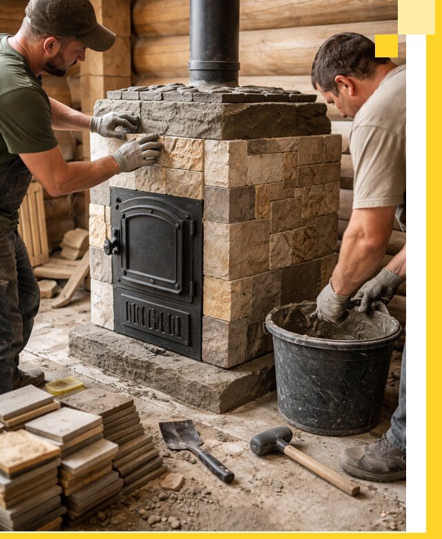 Облицовка банной печи под ключ в Приморско-Ахтарске: камень и плитка