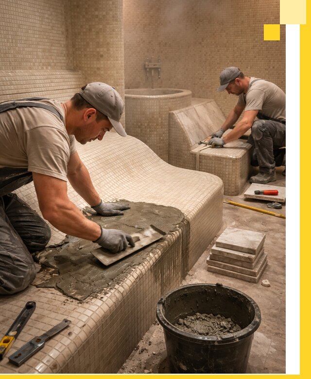 Лежаки для хамама под ключ в Приморско-Ахтарске, проект и монтаж