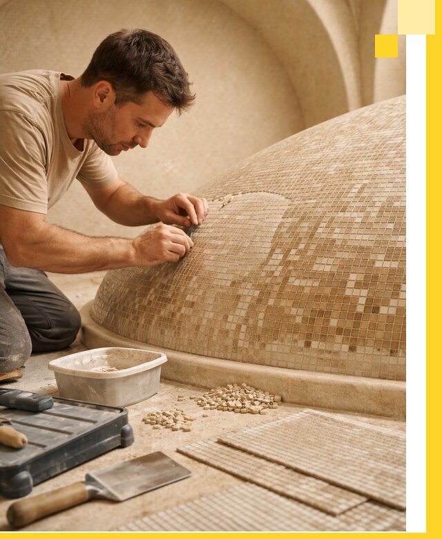 Профессиональная укладка мозаики для хамама под ключ в Приморско-Ахтарске